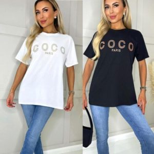 Ladies Women’s COCO Paris Slogan Oversized T-Shirt Summer Short Sleeve Tee Top