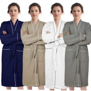 Waffle Pattern  100% Egyptian Cotton Unisex Dressing Gown Bathrobe Hotel & Spa
