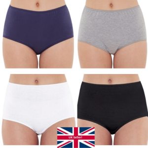 Just Essentials Womens Ladies High Waist Full Briefs Multipack of 4 Cotton Plain