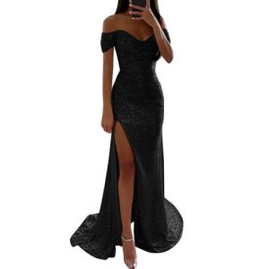 Women’s Prom Dress Party Dress Sequin Dress  Maxi Dress Short Sleeve Pure Color