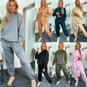 Women’s Ladies Fleece Lined Jumper Sweatshirt Joggers Lounge Wear Tracksuit Set