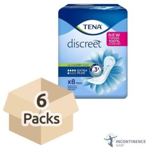 TENA Discreet Extra Plus Thin Incontinence Pads for Women – 750ml (6 Packs of 8)