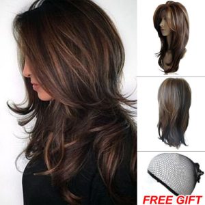 Hair New Gorgeous Women Long Mix Brown Straight Hair Wigs Human