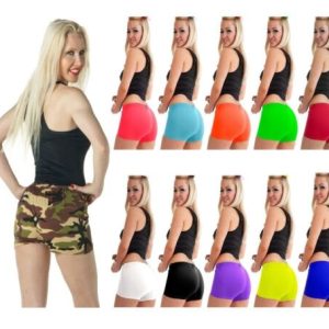 Womens Ladies Girls Neon Lycra Stretchy Elastic Sexy Hot Pants Dance Gym Shorts