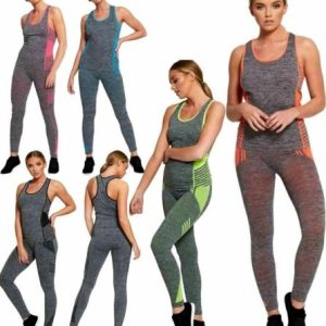 Ladies Gym Wear Womens Fitness Workout Sports Clothes Yoga Vest & Leggings Set