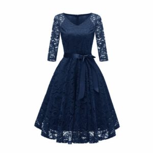 Women Lace Dress Party Evening 3/4 Sleeve Formal Cocktail Dresses