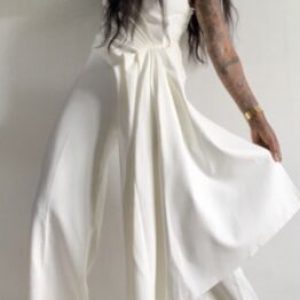 LOADED WHITE ONE SHOULDER  WIDELEG JUMPSUIT PANTS ELEGANT OCCASION EVENT  MEDIUM
