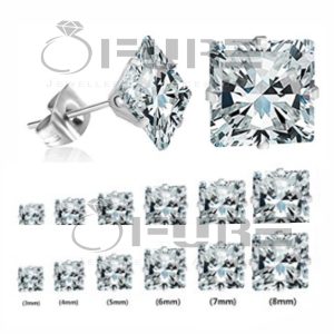 Pair of Men Women Kids Surgical Steel Silver CZ Non-allergenic Stud Earrings