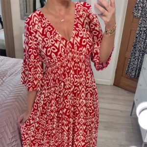 Womens Maxi Dresses Summer Plus Size V Neck Floral Seaside Casual Loose Dress