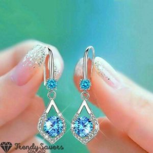 Women’s 925 Sterling Silver Shiny Waterdrop Cubic Zirconia Dangle Drop Earrings