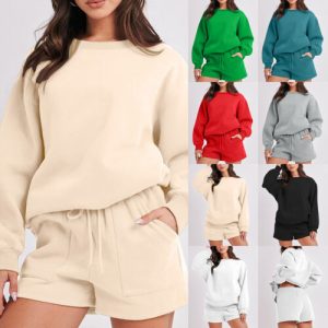 Womens Winter Fleece Co-ord Set Sweatshirt Shorts Hot Pants Tracksuit Loungewear