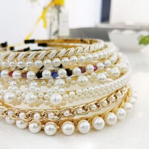 Women Girls Headband Handmade Beaded Pearl Hoops Bride Wedding Hair Accessories