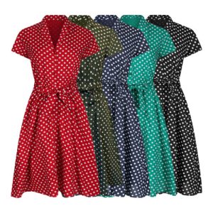 1940 WW2 LANDGIRL VINTAGE STYLE POLKA DOT BELTED SHIRT DRESS BNWT ALL SIZES