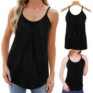 Women Vest With Built In Bra Tank Top Flowy Sleeveless Adjustable Strap Camisole