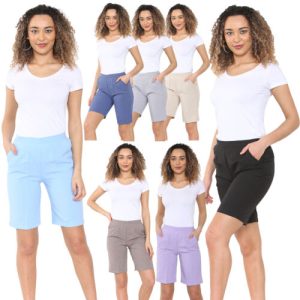 LADIES SHORTS WOMENS HALF ELASTICATED WAIST SUMMER PANTS SPORTS CASUAL BOTTOMS