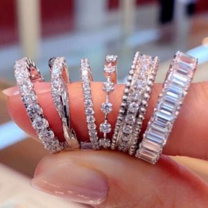 925 Silver Women Rings Cute 6 Style Wedding Jewelry Cubic Zircon Ring Sz 6-10