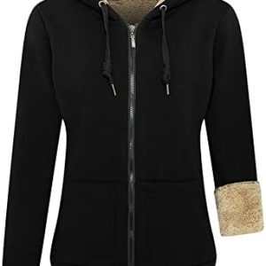 AOTORR Ladies Plain Hoodie Winter Warm Fleece Lined Zip Up Jacket Coat for Women