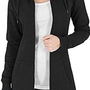 Tuopuda Womens Long Hoodies Zip Up Plain Hoodie Long Sleeves Ladies Fleece Longline Hoodie Sweatshirts Casual Loose Hooded Coat Zipper Plus Size Tops Pullover Jacket with Pockets