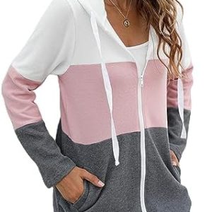 iChunhua Ladies Zip Up Long Sleeve Hooded Hoodies with Pockets