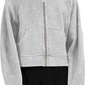 Ebifin Womens Zip Up Hoodie Sweatshirts Plain Oversized Cropped Hooded Zipper Fleece Lined Sport Jacket.