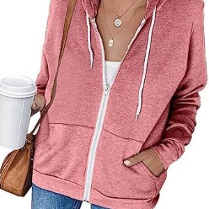 Jhsnjnr Women’s Zip Up Hoodies Long Sleeve Drawstring Sweatshirts with Pockets Hooded Lightweight Jackets