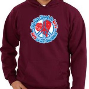 Peace Sign Hoodie All You Need Is Love Adult Hoody Maroon