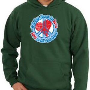 Peace Sign Hoodie All You Need Is Love Hoody Dark Green