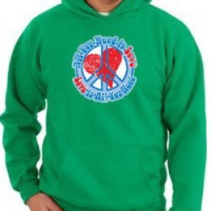Peace Sign Hoodie All You Need Is Love Hoody Kelly Green