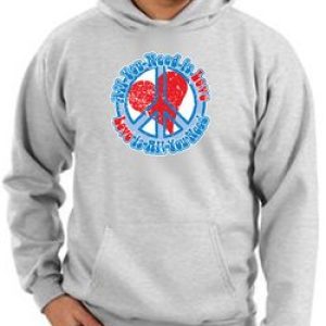 Peace Sign Hoodie Sweatshirt – All You Need Is Love Adult Hoody – Ash
