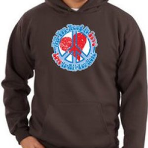 Peace Sign Hoodie Sweatshirt All You Need Is Love Adult Hoody Brown