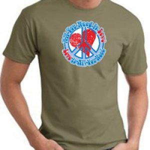 Peace Sign T-shirt – All You Need Is Love Adult Tee – Army Green
