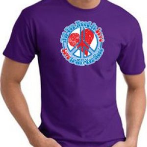 Peace Sign T-shirt – All You Need Is Love Adult Tee – Purple