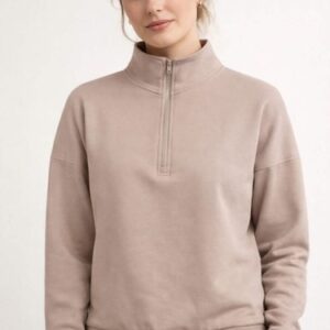 Ladies TU Supersoft Quarter Zip Sweater Jumper Gym Casual Everyday Beige Wine