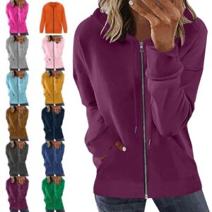 Womens Long Sleeve Zip Up Hoodie Tops Ladies Casual Loose Hooded Sweatshirt Coat