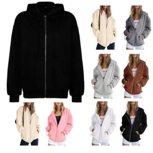 Womens Long Sleeve Zip Up Hoodie Tops Ladies Casual Loose Hooded Sweatshirt Coat