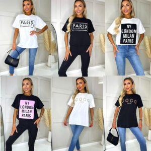 Ladies Women’s  Slogan Oversized Summer Short Sleeve T-Shirt Tee Top New UK 8-16