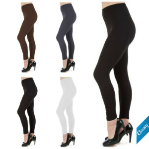 Ladies Womens Plain Leggings Full Length Cotton Black + Colours UK Size 4 – 22