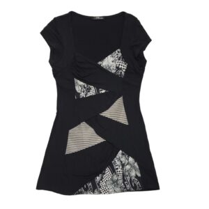 Jane Norman Y2K Vintage Black & White Floral Short Sleeve Top Womens UK 16