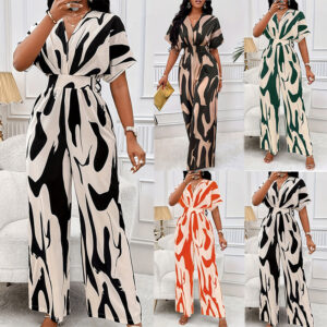 Womens Boho Short Sleeve Jumpsuit Ladies Evening Party Wide Leg Pants Romper