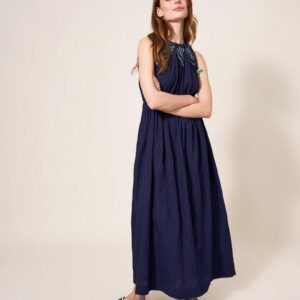 White Stuff Lulee Womens Maxi Dress Cotton Crew Neck Holiday Night Ladies Outfit