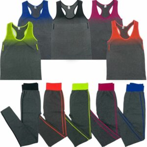 Ladies Gym Wear Womens Fitness Workout Sports Clothes Yoga Vest & Leggings Set