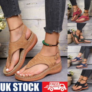 Ladies Orthopedic Sandals Casual Flat Flip Flops Womens Low Wedge Shoes Size UK