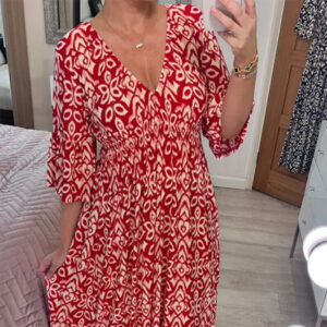 Women Summer Dress V Neck Loose Dresses Floral Seaside Holiday Maxi  Dress UK