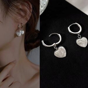 Women Girls 925 Sterling Silver Heart Dangle Drop Stud Earring Jewellery Gift UK