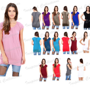 Womens Plus Size Tunic Ladies Top Short Sleeve Casual Summer Gathering Tee Shirt