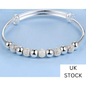 925 Sterling Silver Bangle Bracelet Spinning Ball for Women Adjustable UK New