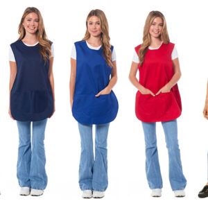 Ladies Plain Matching Piping Tabard Apron with Pocket Overall Kitchen Cleaning