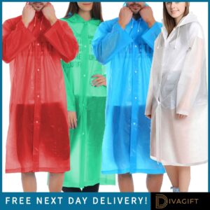 RAINCOAT WATERPROOF ADULT LADIES MENS FESTIVAL CAMPING HIKING HOODED RAIN COAT