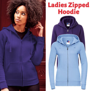 Ladies Womens Zipped Hoodie Hooded Sweatshirt Cotton Rich Plain Size XS S M L XL