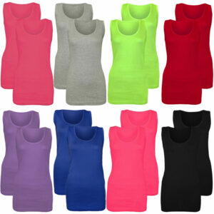 2 PACK NEW LADIES WOMEN PLAIN SUMMER STRETCHY RIBBED CASUAL TOP T SHIRT  VEST
